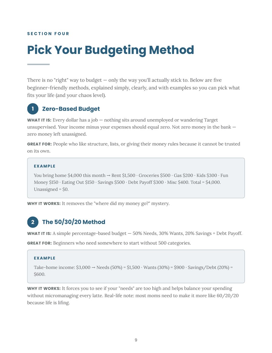 No-Shame Guide page: Pick Your Budgeting Method